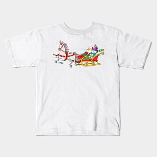 Santa Claus and Snowman in a horse-drawn sleigh Kids T-Shirt